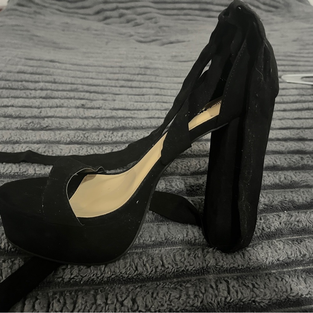 Fashion Nova Black Lace-Up Platform Heels